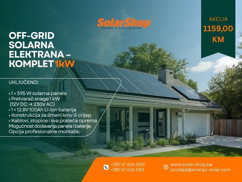 OFF-GRID SOLARNA ELEKTRANA KOMPLET 1kW
