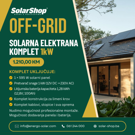 OFF GRID SOLARNA ELEKTRANA KOMPLET 1 kW