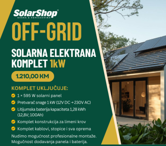 OFF GRID SOLARNA ELEKTRANA KOMPLET 1 kW
