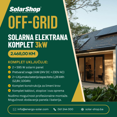 OFF GRID SOLARNA ELEKTRANA KOMPLET 3 kW